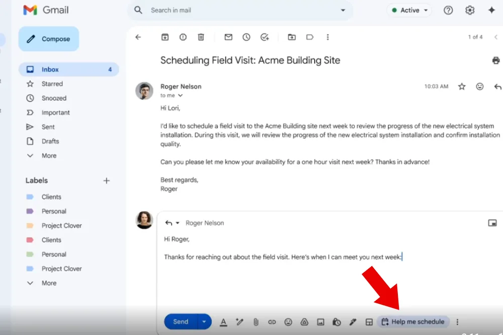 Gmail Help Me Schedule step 1