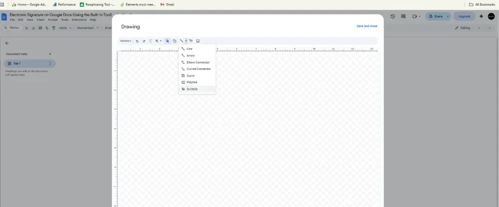 Electronic Signature on Google Docs built in tool step 2