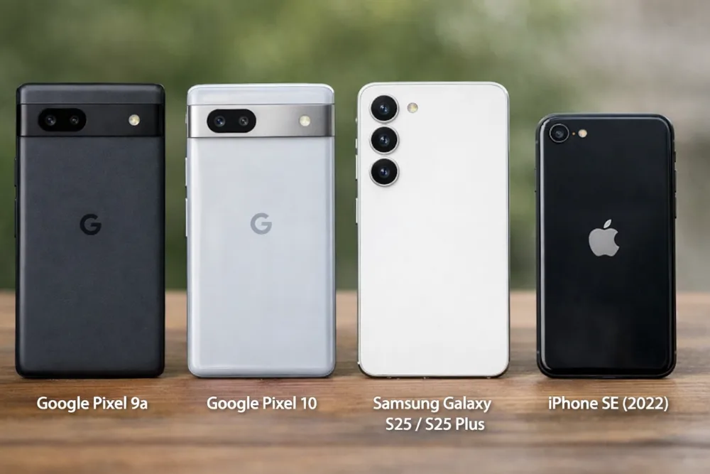 google-pixel-9a-vs-pixel-10-vs-samsung-galaxy-s25-vs-iphone-se-2022