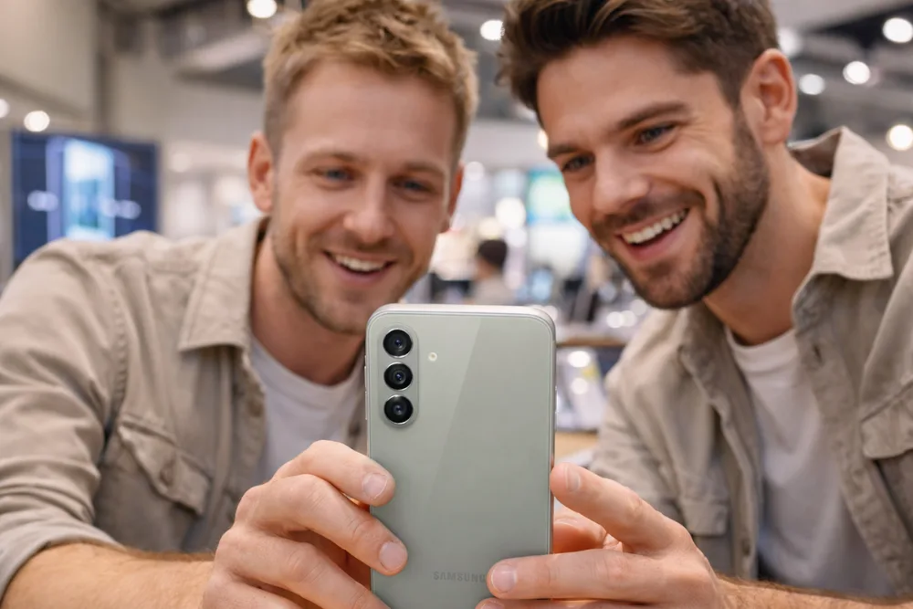 Men-loking-at-Samsung-Galaxy-A56-Mid-Range-Camera-Phone