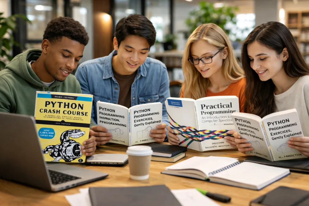 Young-python-interns-reading-tech-books-of-python-programming